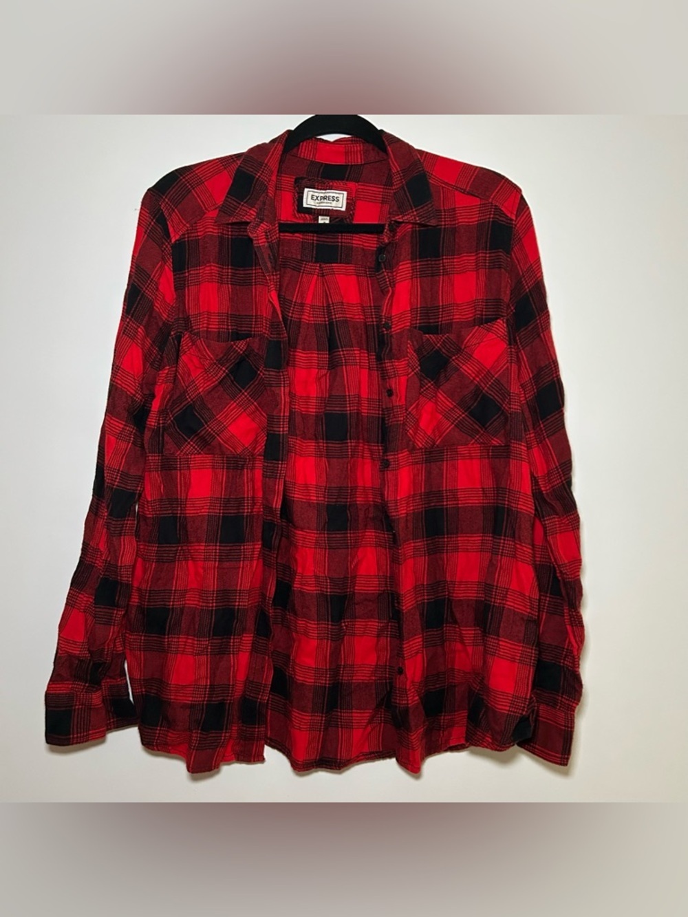 Express Women’s Boyfriend Flannel Button Down In Red & Black Plaid Medium